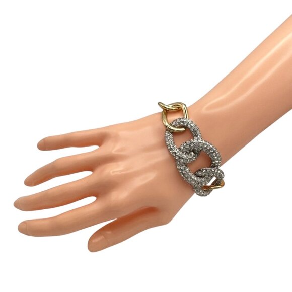 New Chunky Link Bracelet 18K Gold Plated Crystal Pave Statement Glam Sparkle - Picture 8 of 10